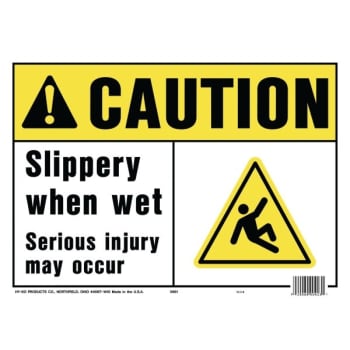 HY-KO "Caution Slippery When Wet" Sign, Polyethylene, 14 x 10", Package Of 5