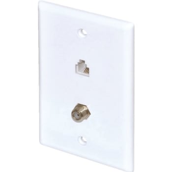 Adamax Combo Phone/video Jack Wall Plate, White, Package Of 5
