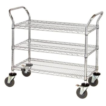 Quantum Storage Systems® Chrome Wire Shelving Mobile Cart With 3 Shelves 21wx36lx37-1/2h