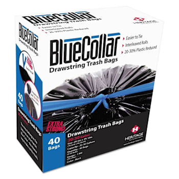 Image for Drawstring Trash Bags, Drawstring, 30 Gal, 1 Mil, 30" X 34", Black, 40 Bags/Box, 6 Boxes/Carton from HD Supply