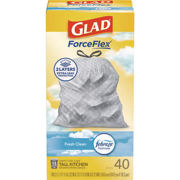 Image for Forceflex Kitchen Drawstring Trash Bags, 13 Gal, Gain Fresh Clean Scent, 24 X 27.38, White, 40 Bags/Box, 6 Boxes/Carton from HD Supply