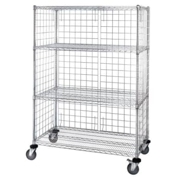 Quantum Storage Systems® Chrome Wire 3 Sided 4 Shelf Cart With Enclosure Panels 21wx48lx63h