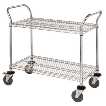 Quantum Storage Systems® Chrome Wire Shelving Mobile Cart With 2 Shelves 21wx30lx37-1/2h