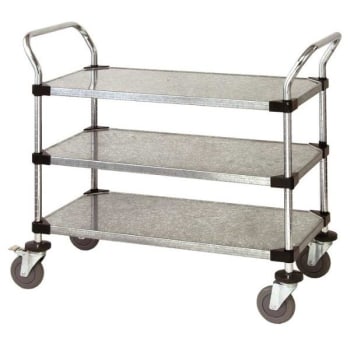 Quantum Storage Systems® 3 Solid Shelf Mobile Utility Cart Stainless Steel 24wx48lx37-1/2h Inch