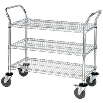 Quantum Storage Systems® Wire Mobile Utility Cart Chrome 24wx48lx37-1/2h Inch