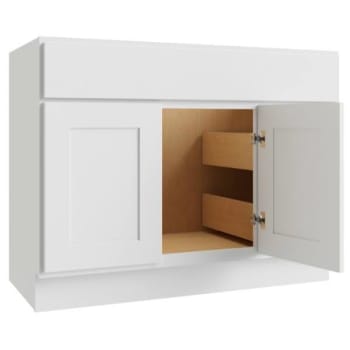 Image for Cnc Cabinetry Luxor White Vanity Base Cabinet, Right-Side Drawers 42 In. W X 34-1/2 In. H X 21 In. D from HD Supply