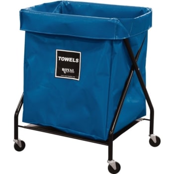 Royal Basket Trucks 8 Bushel X-Frame Cart & Blue Vinyl Bag Labeled Towels