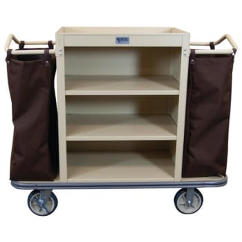 Image for Royal Basket Trucks Standard Housekeeping Cart, Beige, 3 Shelves And 2 Bags from HD Supply