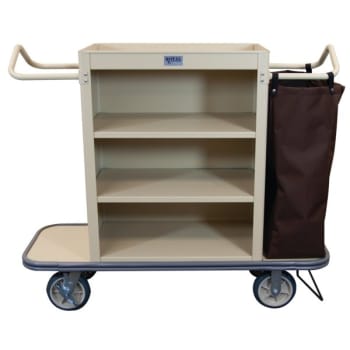 Image for Royal Basket Trucks Cruise Line Housekeeping Cart, Beige, 3 Shelves, 2 Bags from HD Supply
