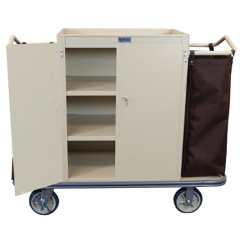 Image for Royal Basket Trucks Security Housekeeping Cart, Beige, 3 Shelves Locking Cabinet from HD Supply