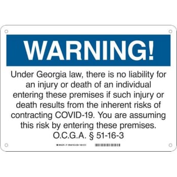 Image for Brady® Under Georgia Law No Liability Covid-19 Sign, Polystyrene, 10 X 14 from HD Supply