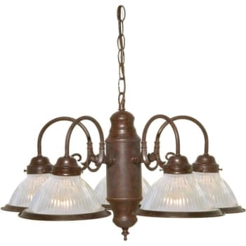 SATCO® Nuvo Old Bronze Five-Light 22 Chandelier With Clear Ribbed Glass