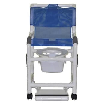 Mjm Standard Shower Chair With Pail Slideout Footrest And Safety Belt Royal Blue