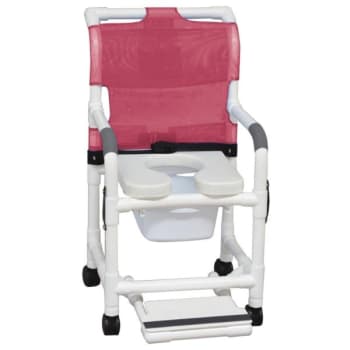 MJM Standard Shower Chair With Commode Pail And Slideout Footrest Mauve