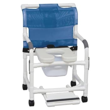 MJM Wide Shower Chair With Pail Footrest Soft Seat And Drop Arms Royal Blue