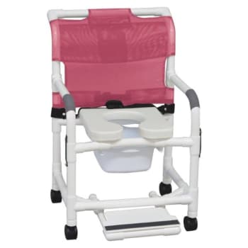 MJM Wide Shower Chair With Pail Slideout Footrst Safety Belt And Drop Arms Mauve