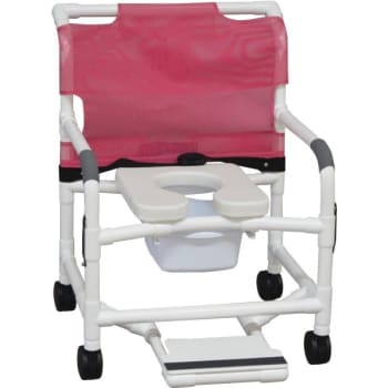 MJM Extra-Wide Shower Chair With Pail Footrest Belt Drop Arms Soft Seat Mauve