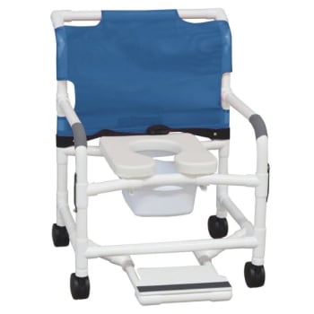 MJM Extra-Wide Shower Chair With Pail Footrest Belt And Drop Arms Royal Blue