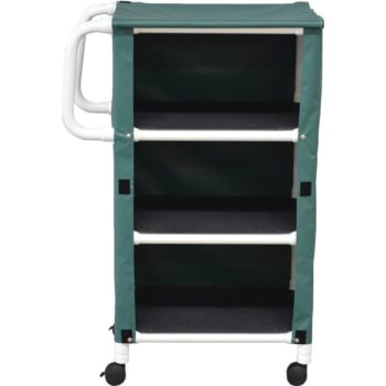 MJM 3 Shelf Mid Size Linen Cart With Forest Green Solid Vinyl Cover Size 20x 32",MJM"