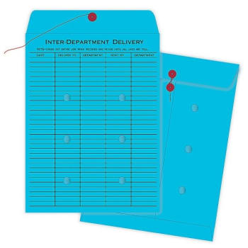 Quality Park® Blue String Button Closure 1-Side Ruled Envelopes 10"x13", 100/pk