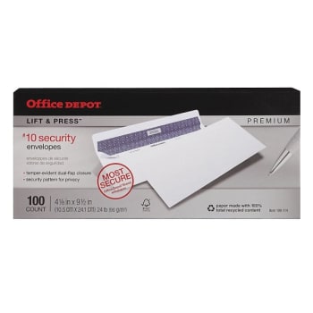 Office Depot Lift & Press #10 Security Envelope (100-Box)