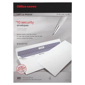Image for Office Depot® Lift & Press #10 White Premium Security Envelope Package Of 500 from HD Supply