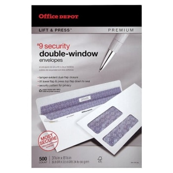 Image for Office Depot® Lift & Press #9 White Double Window Envelope Package Of 500 from HD Supply