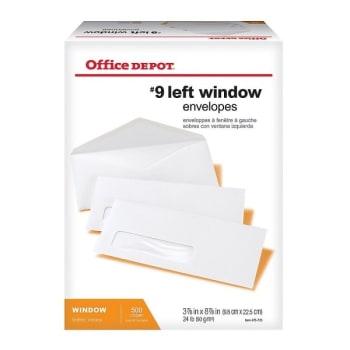 Office Depot® #9 White Bottom Left Window Envelopes 3-7/8x8-7/8" Box Of 500