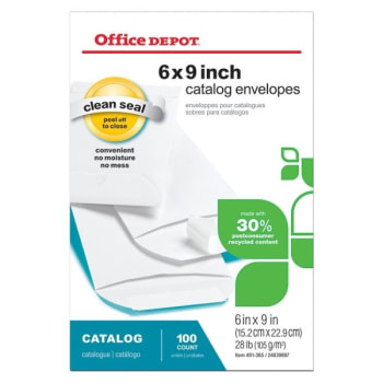 Image for Office Depot® White Clean Seal Catalog Envelope 6" x 9" Box Of 100 from HD Supply