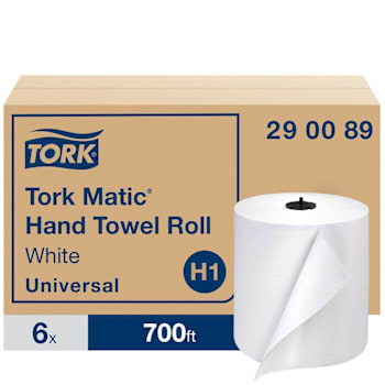 Tork Universal Matic Hardwound Paper Towels, 1-Ply, White, 700 Ft Per Roll, Case Of 6