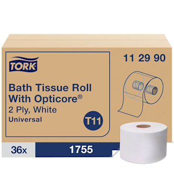 Tork Opticore Toilet Paper Roll, 2-Ply, White, 1755 Sheets Per Roll, Case Of 36