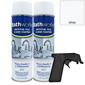 Bathworks 32 Oz. Tub And Tile Refinishing Kit W/ Wide Spray Handle & 2 White Spray Cans (2-Pack)