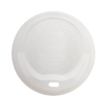 World Centric Hot Cup Lid, Fits 10 Oz To 20 Oz Cups, White, Case Of 1000