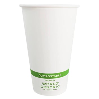 World Centric Paper Hot Cups, 16 Oz, White, Case Of 1000