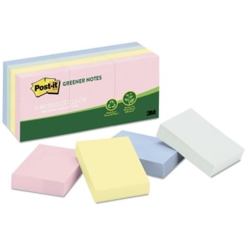 Post-It Notes Greener Notes, 1-1/2" X 2", 100% Recycled, Helsinki, Package Of 12