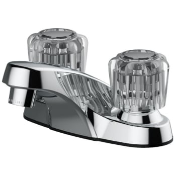 Seasons® Two-Handle Centerset Bathroom Faucet with Acrylic Knobs and Drilled for Pop-Up in Chrome