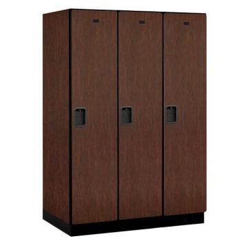 Salsbury Industries 18" Wide Single Tier Wood Locker, 3 Wide, 24" Deep, Mahogany