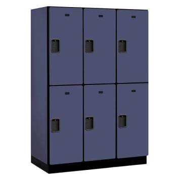 Salsbury Industries 18" Wide Double Tier Wood Locker, 3 Wide, 21" Deep, Blue