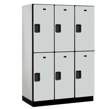 Salsbury Industries 18" Wide Double Tier Wood Locker, 3 Wide, 21" Deep, Gray