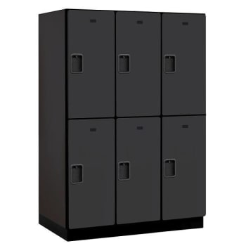 Salsbury Industries 18" Wide Double Tier Wood Locker, 3 Wide, 24" Deep, Black