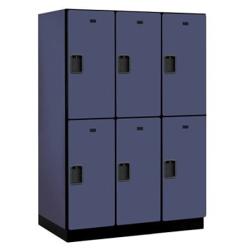 Salsbury Industries 18" Wide Double Tier Wood Locker, 3 Wide, 24" Deep, Blue