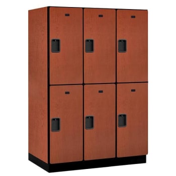 Salsbury Industries 18" Wide Double Tier Wood Locker, 3 Wide, 24" Deep, Cherry