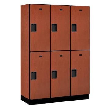 Salsbury Industries 18" Wide Double Tier Wood Locker, 3 Wide, 18" Deep, Cherry