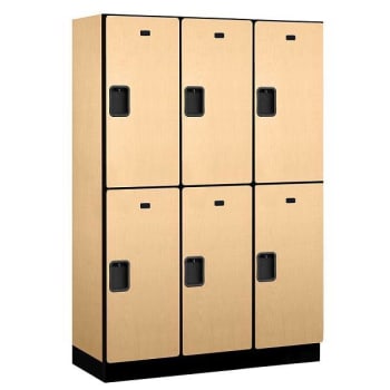Salsbury Industries 18" Wide Double Tier Wood Locker, 3 Wide, 18" Deep, Maple