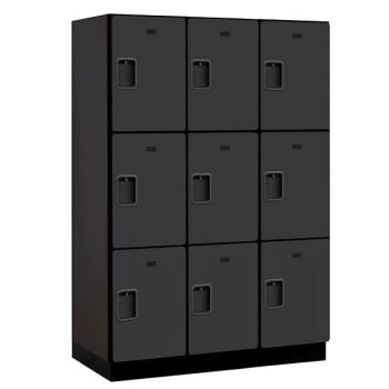 Salsbury Industries 18" Wide Triple Tier Wood Locker, 3 Wide, 21" Deep, Black