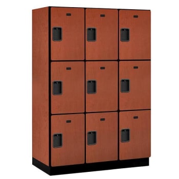 Salsbury Industries 18" Wide Triple Tier Wood Locker, 3 Wide, 21" Deep, Cherry