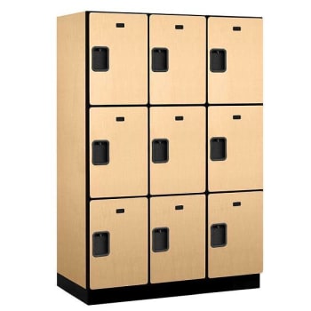 Salsbury Industries 18" Wide Triple Tier Wood Locker, 3 Wide, 21" Deep, Maple