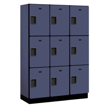 Salsbury Industries 18" Wide Triple Tier Wood Locker, 3 Wide, 18" Deep, Blue