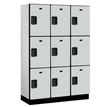 Salsbury Industries 18" Wide Triple Tier Wood Locker, 3 Wide, 18" Deep, Gray