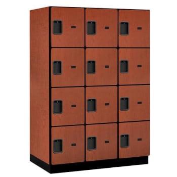 Salsbury Industries 18" Wide Four Tier Wood Locker, 3 Wide, 24" Deep, Cherry